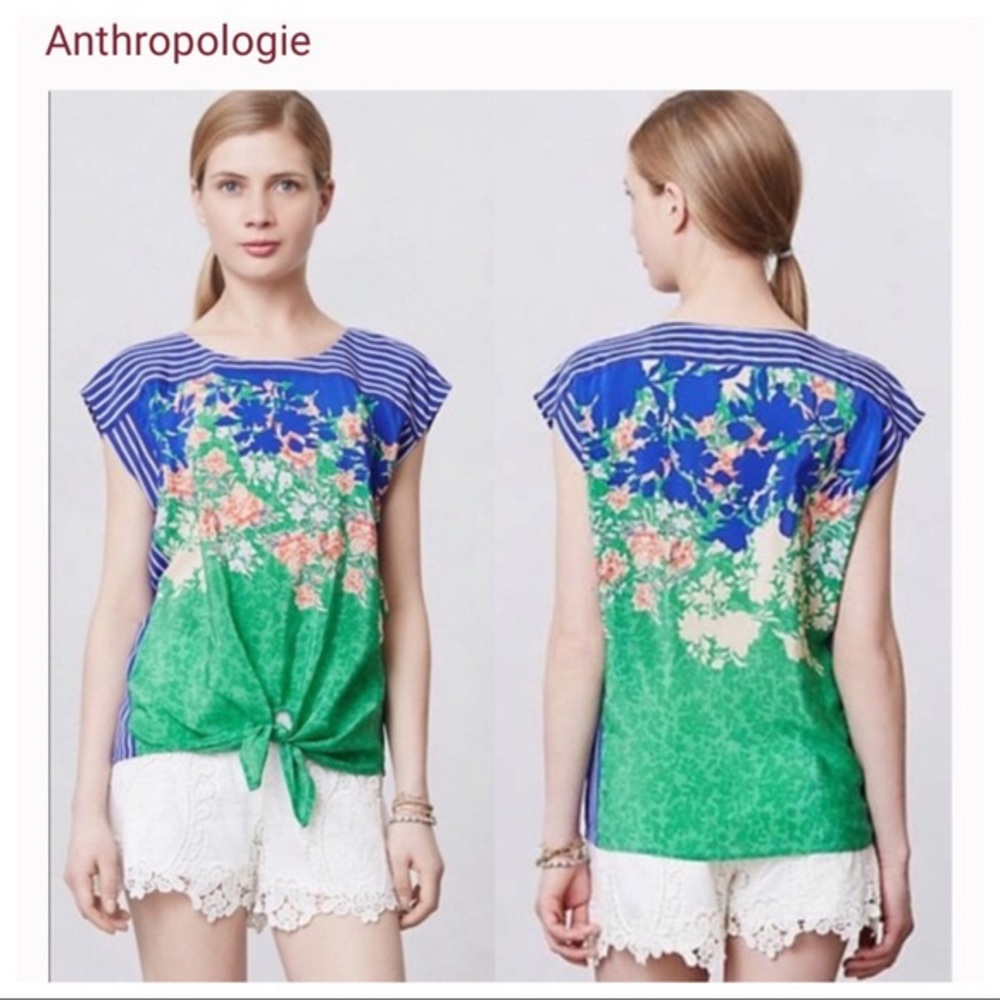 Anthropologie Tie Front Silk Blouse